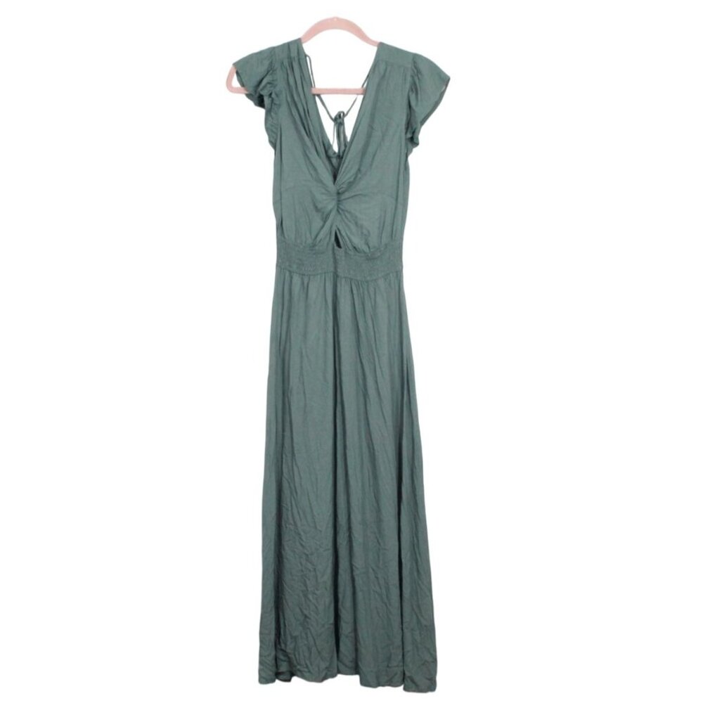 Venus Lascana Twist Front Smocked Waist Midi Dress Green Size Small